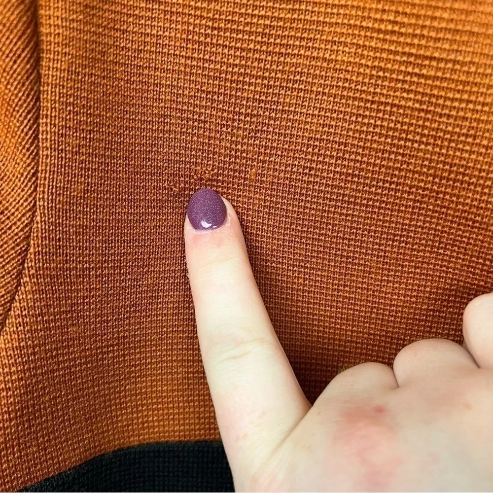 Luisa Spagnoli Woolmark 100% Virgin Wool Knit Sheath Dress in Black & Terracotta - Picture 7 of 7